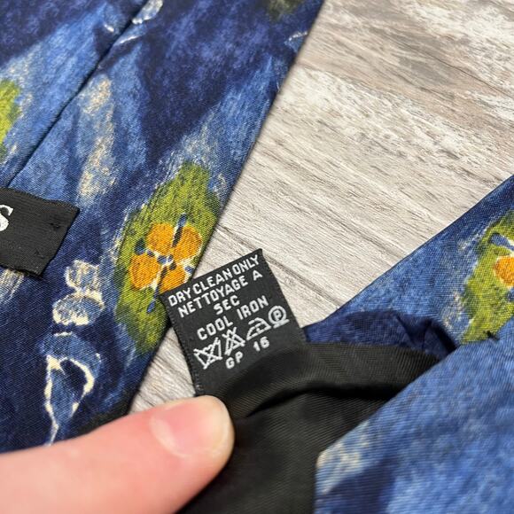 Hugo Boss Yellow Blue Abstract Diamond Floral Mens 57" Silk Necktie Italy EUC - Picture 5 of 6